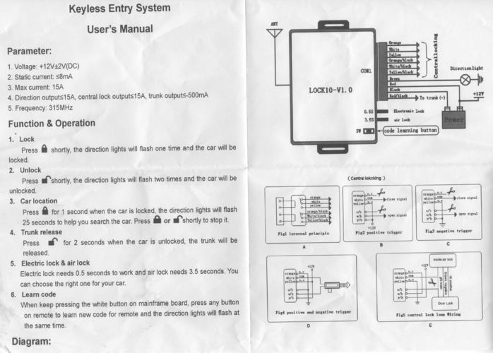 chinese keyless entry system user's manual with schematics